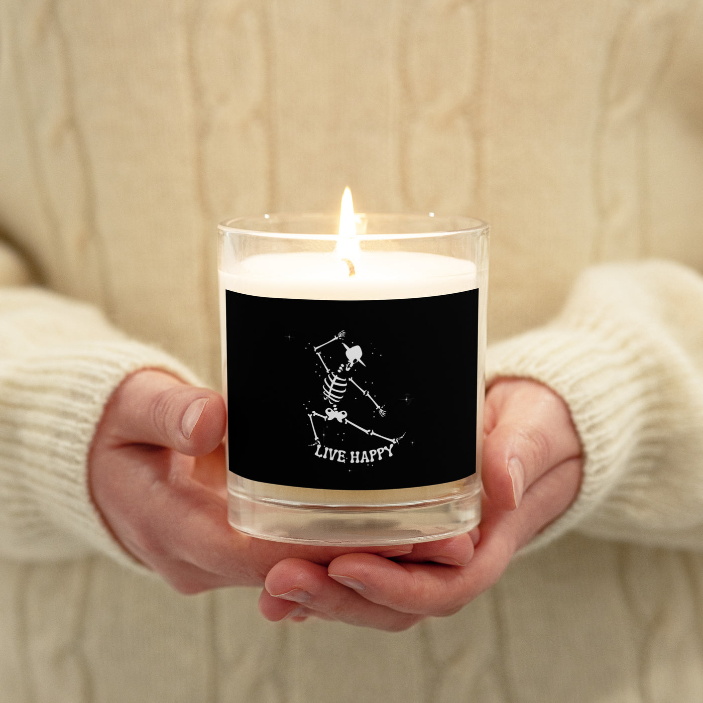 Glass jar soy wax candle, Live happy