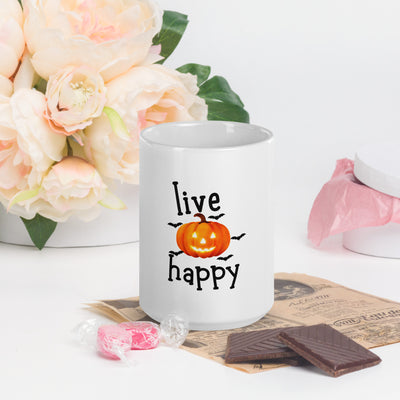 White glossy mug, Live happy